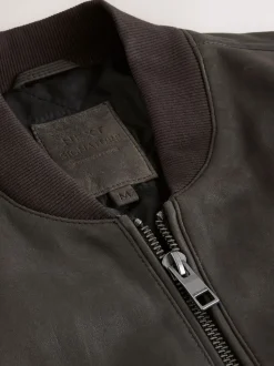 Brown Nubuck Signature Leather Bomber Jacket