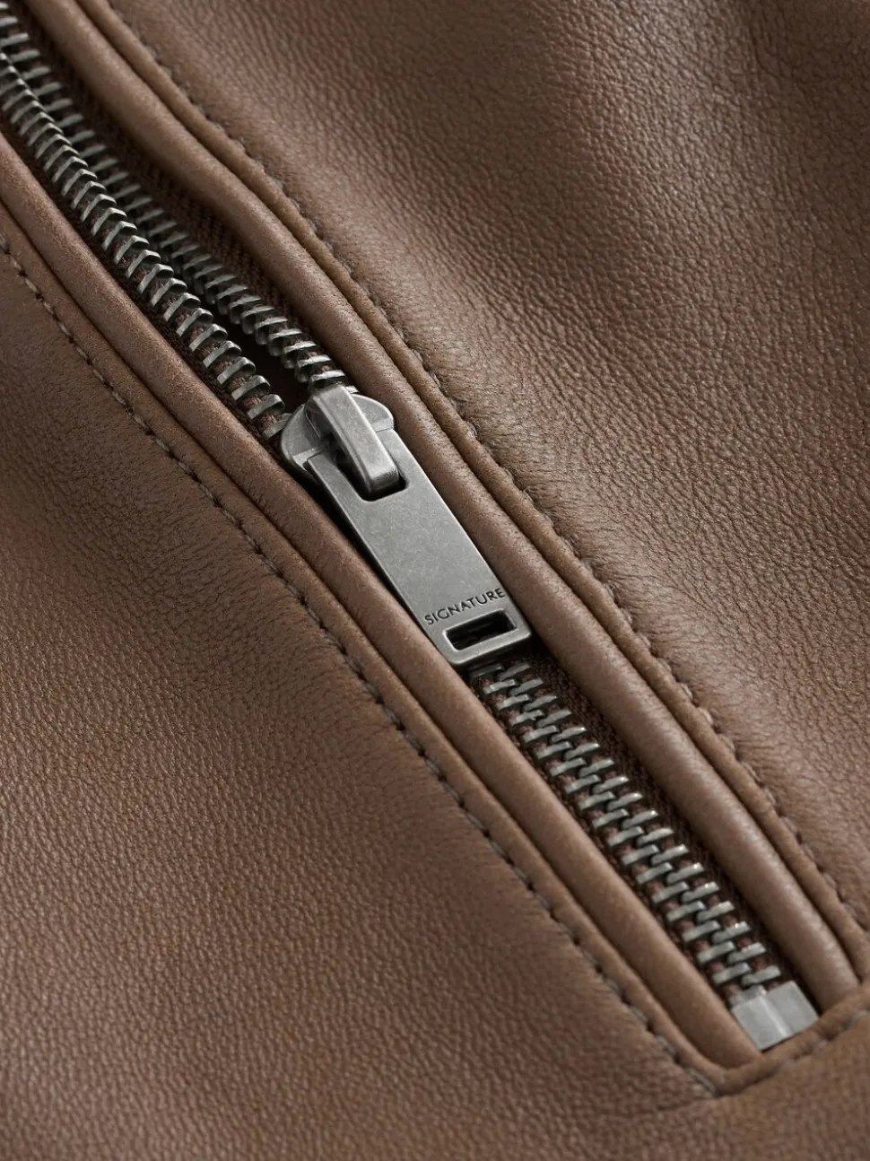 Brown Nubuck Signature Leather Funnel Neck Jacket