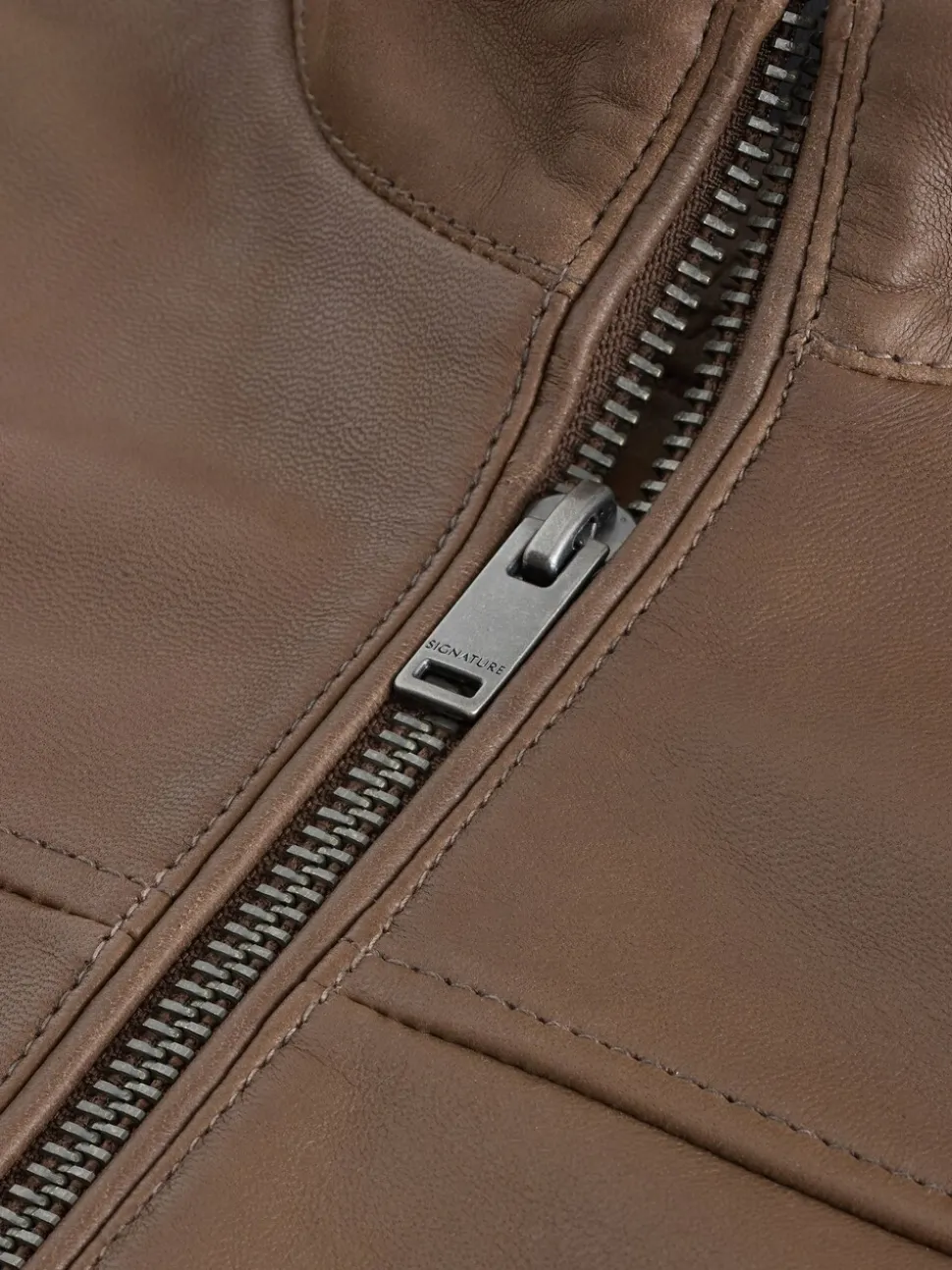 Brown Nubuck Signature Leather Funnel Neck Jacket