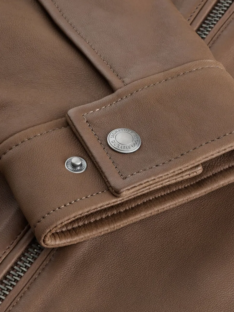 Brown Nubuck Signature Leather Funnel Neck Jacket