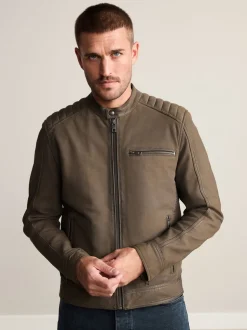Brown Nubuck Signature Leather Racer Jacket