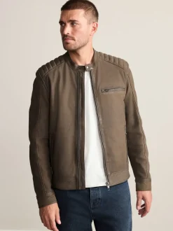 Brown Nubuck Signature Leather Racer Jacket