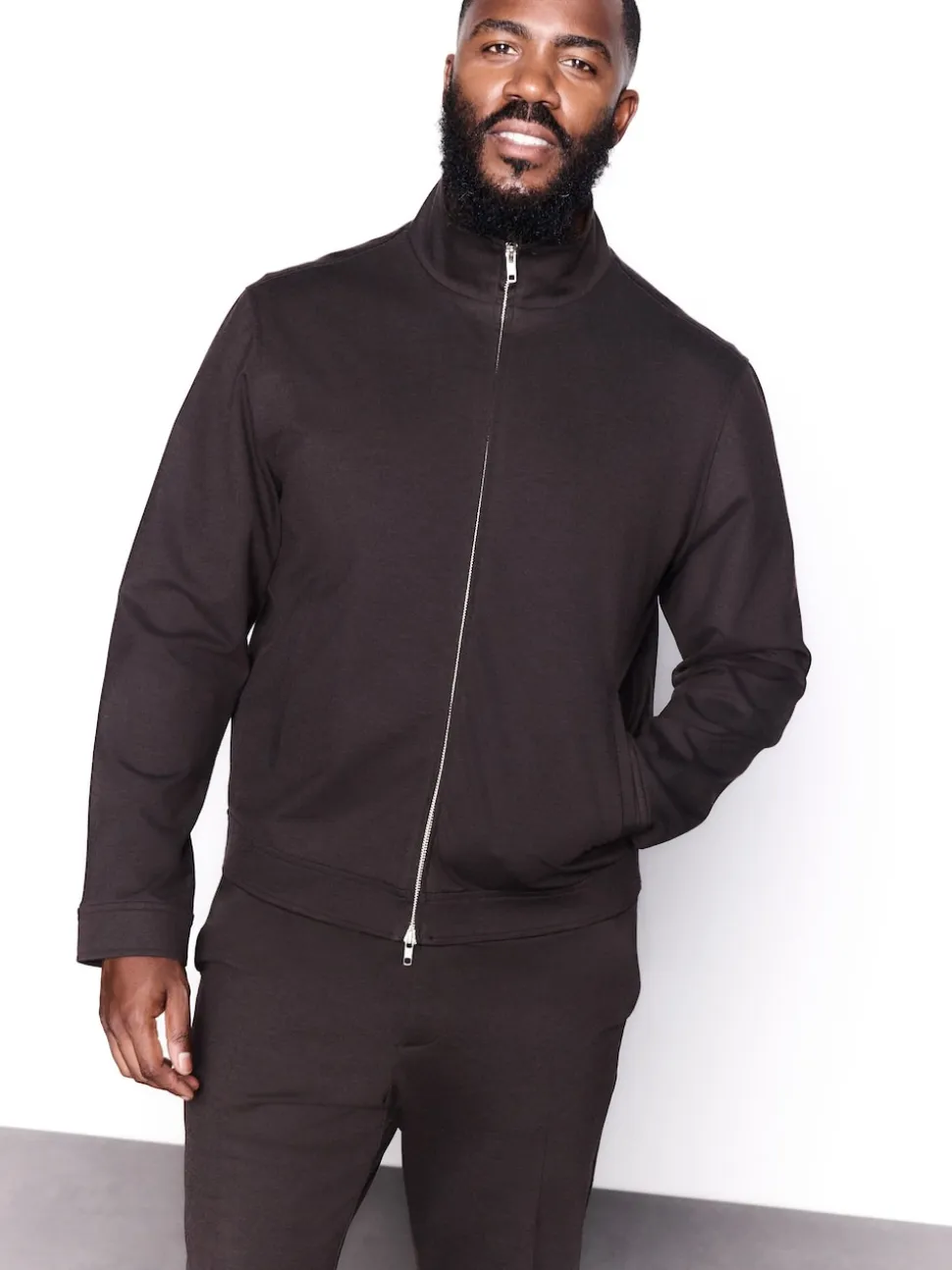 Brown Premium Smart Funnel Neck Zip Through With Wool