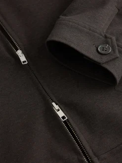 Brown Premium Smart Funnel Neck Zip Through With Wool