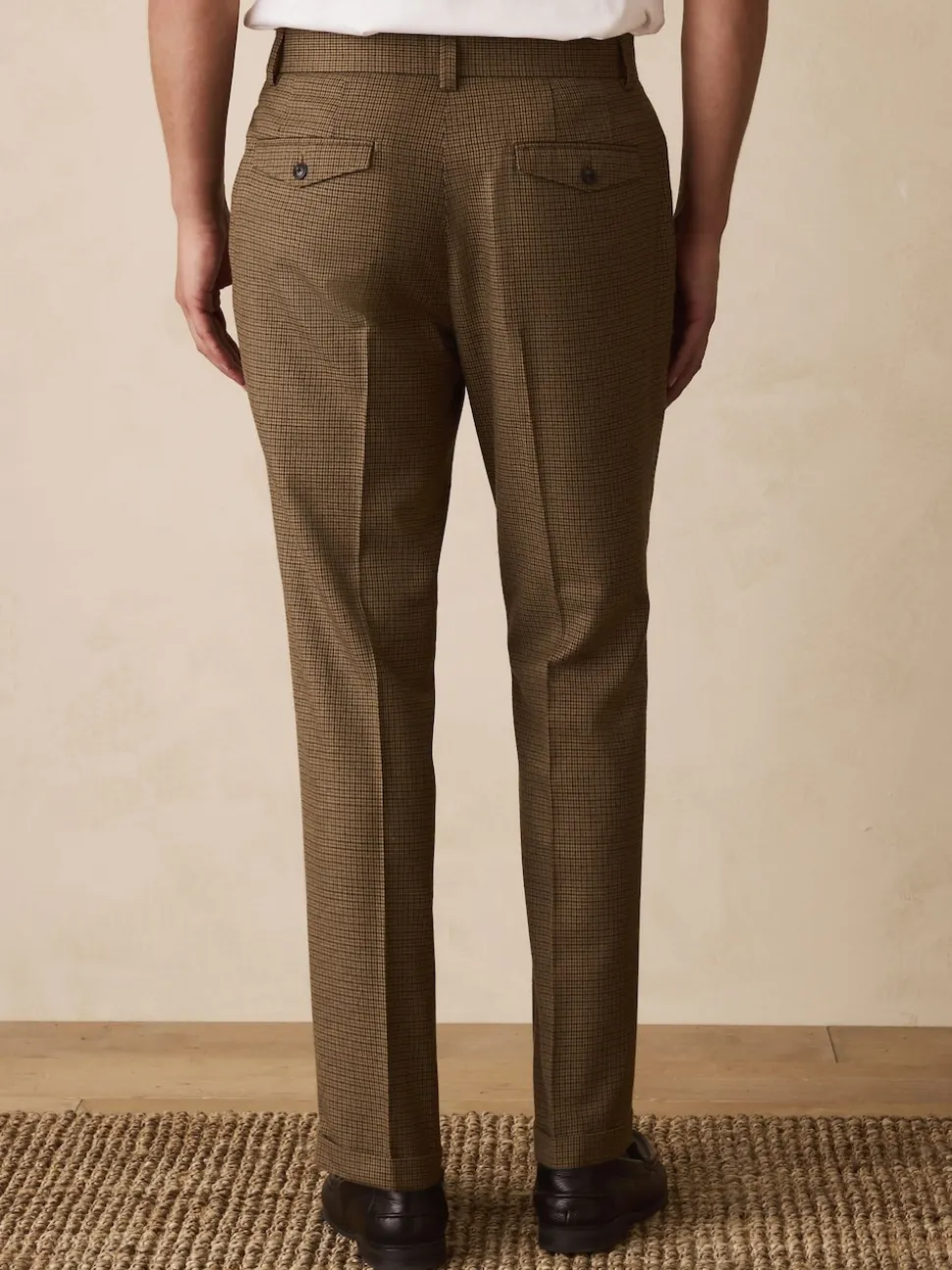 Brown Puppytooth Slim Fit Smart Textured Trousers
