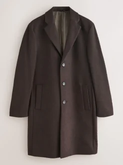 Brown Regular Fit Epsom Overcoat with Wool