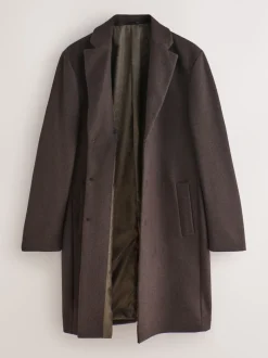 Brown Regular Fit Epsom Overcoat with Wool