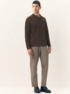 Brown Regular Fit Long Sleeve Pique Polo Shirt