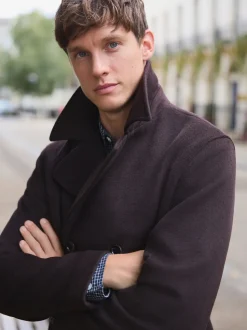 Brown Regular Fit N.Premium Soft Touch Peacoat with Wool