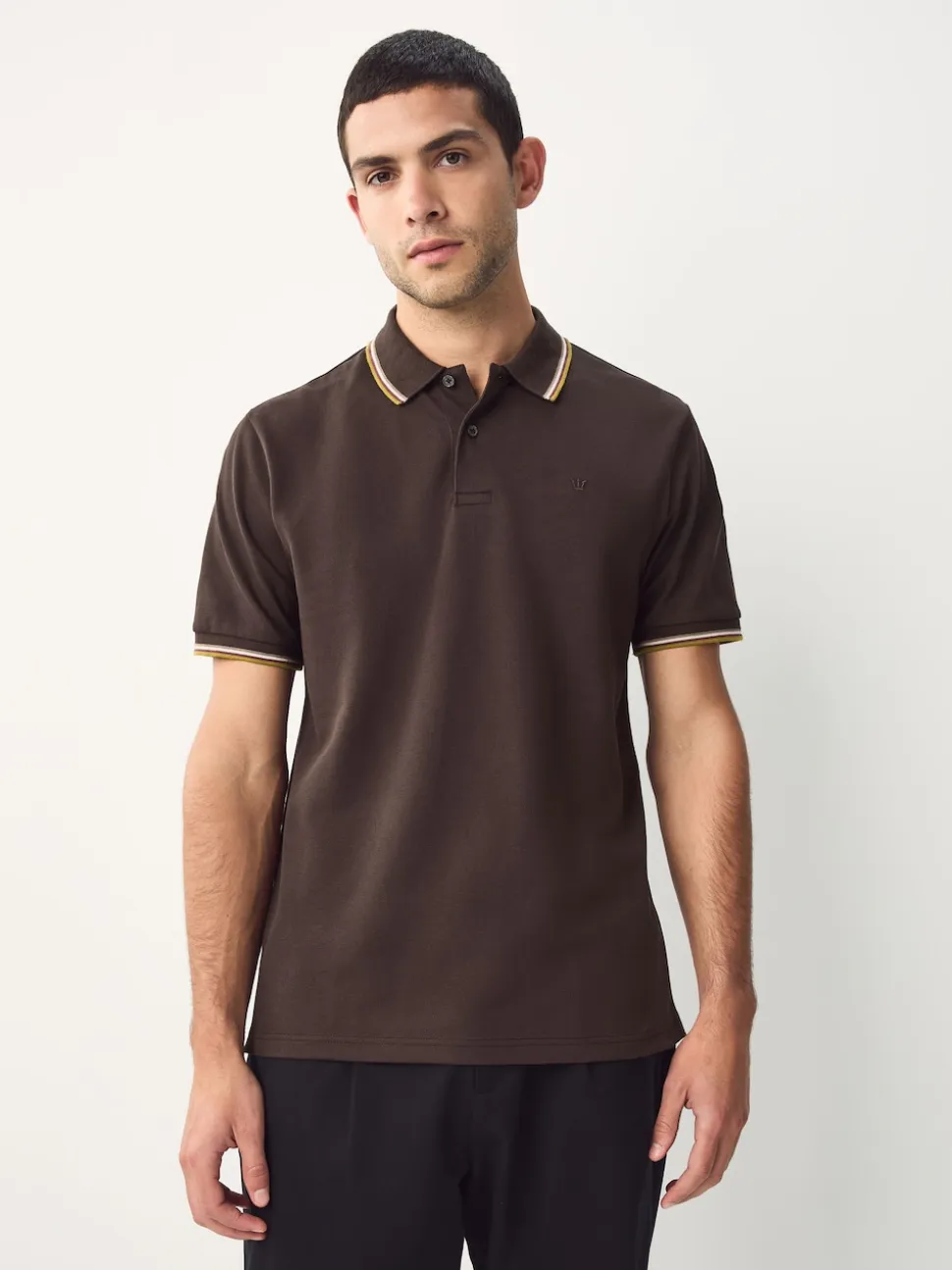 Brown Regular Fit Short Sleeve Tipped Polo Shirt