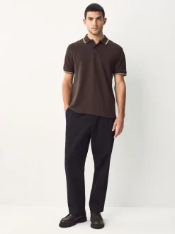 Brown Regular Fit Short Sleeve Tipped Polo Shirt