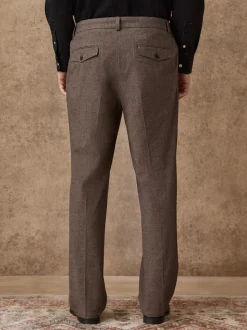 Brown Regular Fit Smart Brushed Cotton Textured Trousers