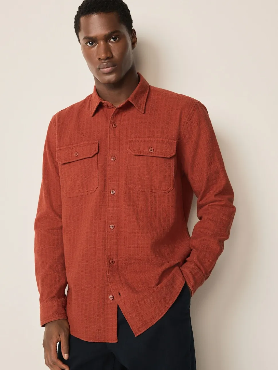 Brown Regular Fit Textured Waffle Long Sleeve Shirt