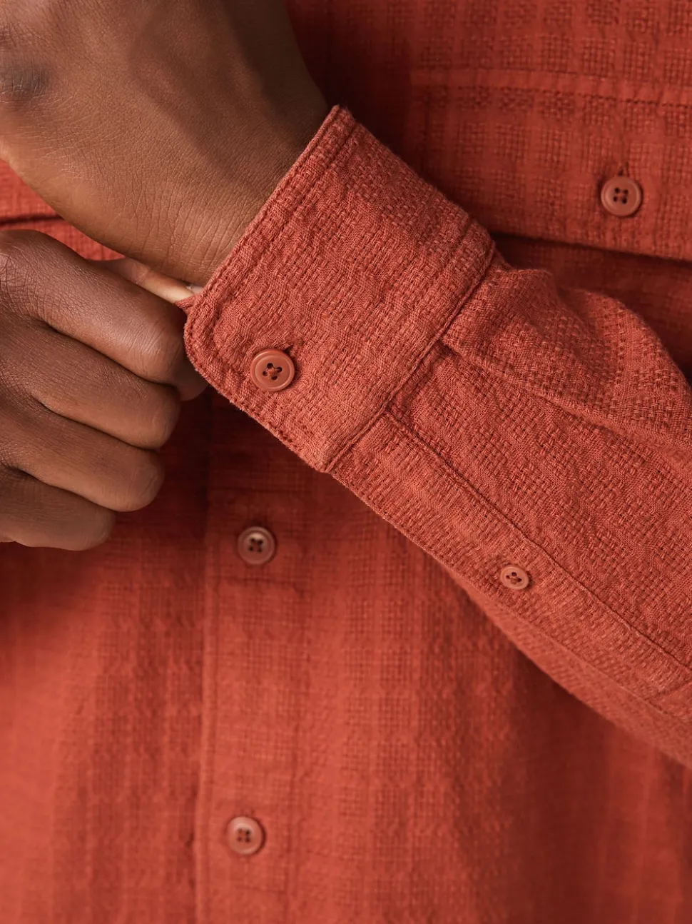 Brown Regular Fit Textured Waffle Long Sleeve Shirt