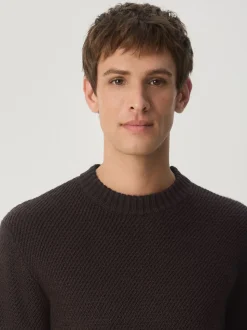 Brown Regular Fit Textured Crew Jumper