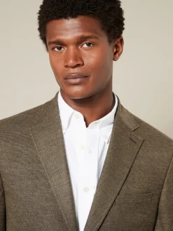Brown Regular Fit Textured Smart Blazer