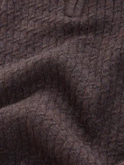 Brown Regular Fit Textured Quarter Zip Neck Jumper