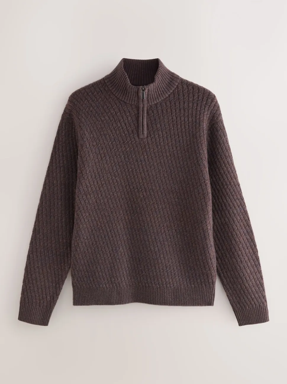 Brown Regular Fit Textured Quarter Zip Neck Jumper