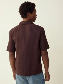 Brown Regular Fit Textured Waffle Short Sleeve Shirt