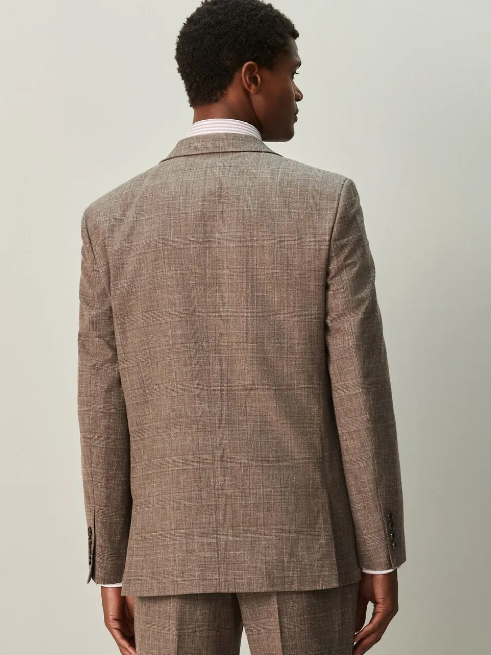 Brown Regular Fit Trimmed Check Suit Jacket