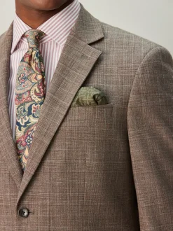 Brown Regular Fit Trimmed Check Suit Jacket
