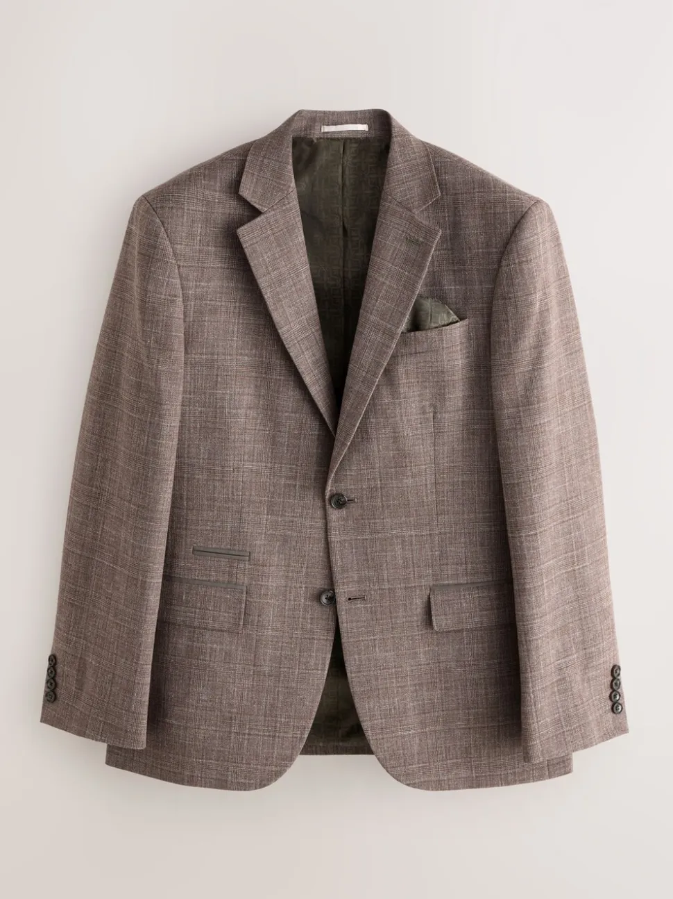 Brown Regular Fit Trimmed Check Suit Jacket