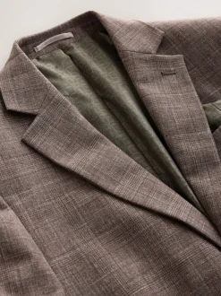 Brown Regular Fit Trimmed Check Suit Jacket