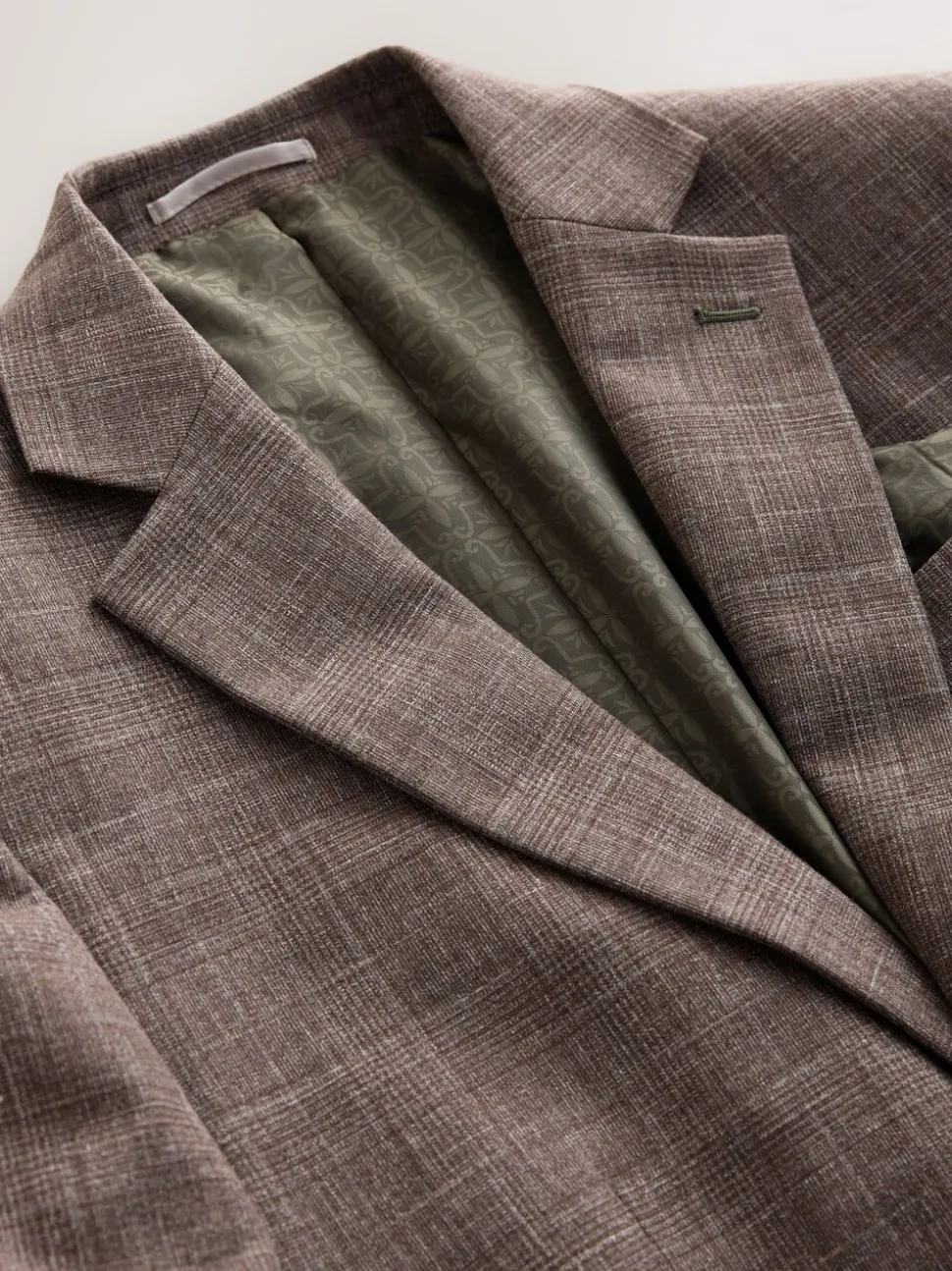 Brown Regular Fit Trimmed Check Suit Jacket