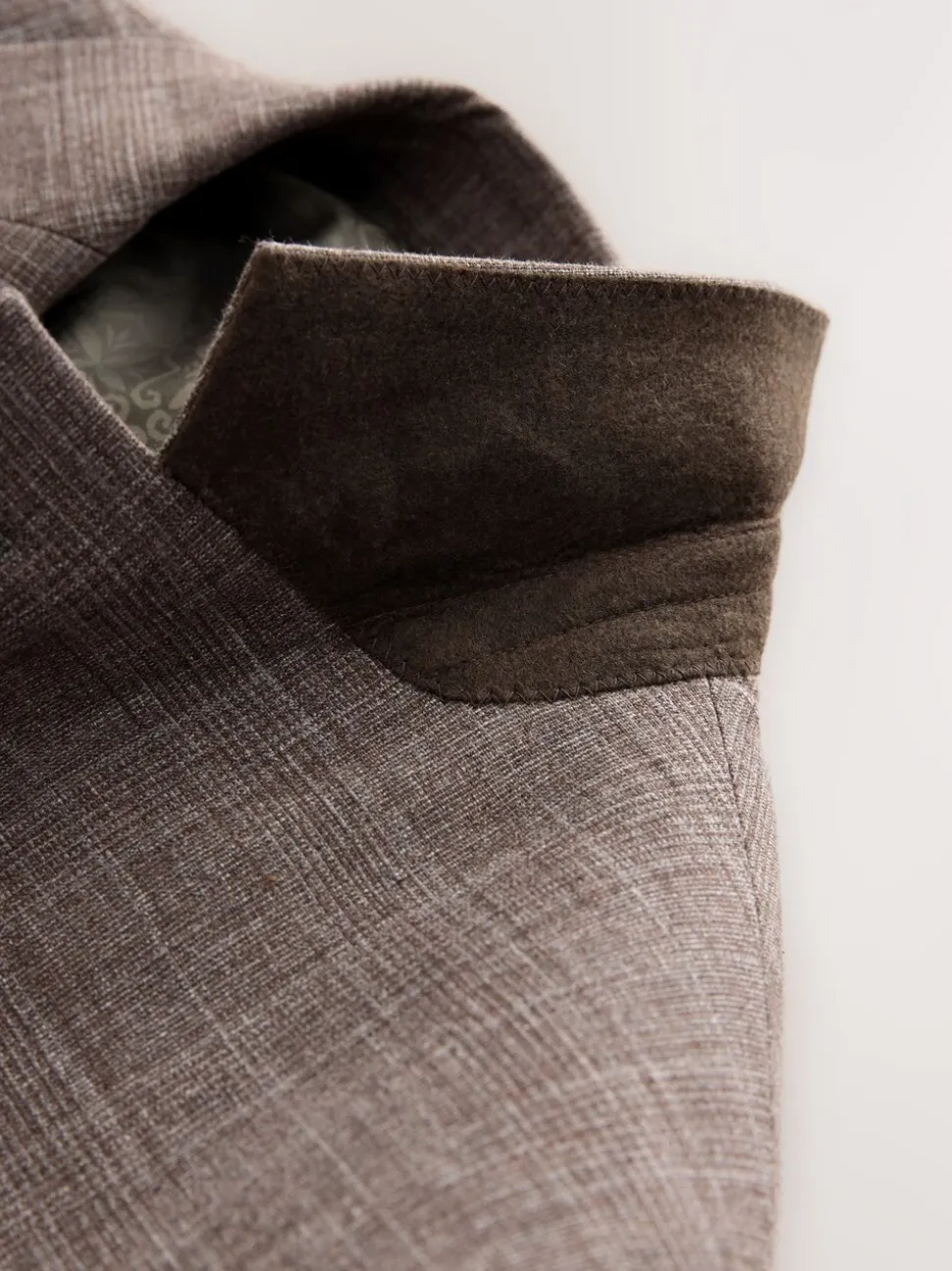 Brown Regular Fit Trimmed Check Suit Jacket
