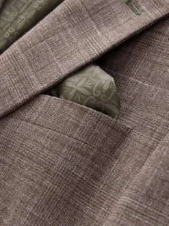 Brown Regular Fit Trimmed Check Suit Jacket