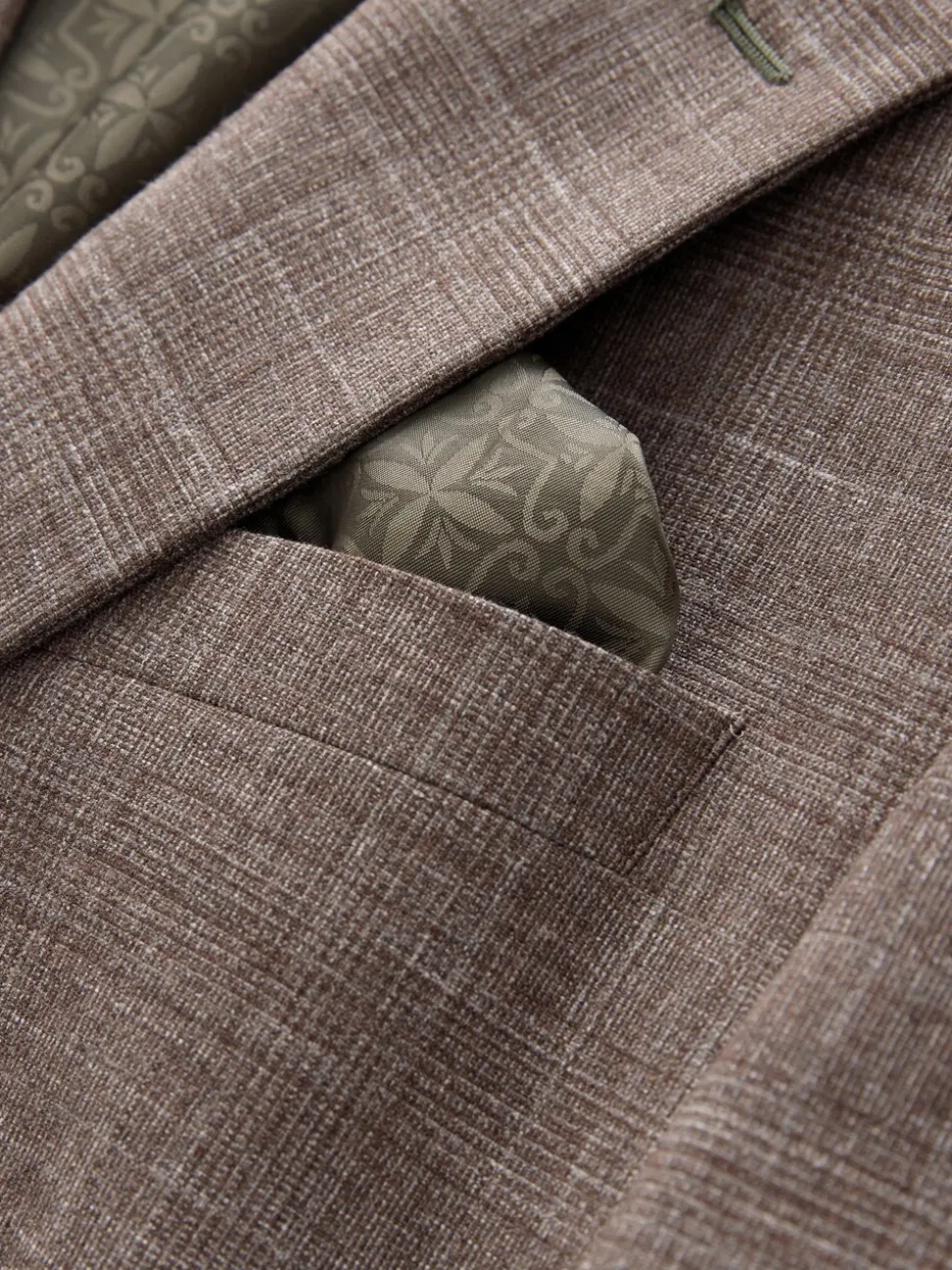 Brown Regular Fit Trimmed Check Suit Jacket