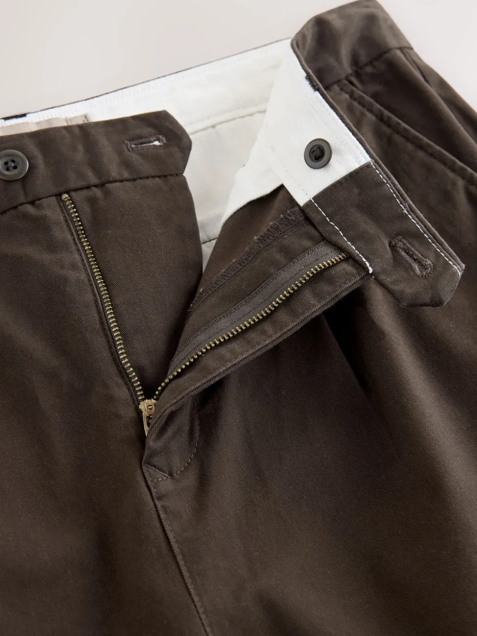 Brown Regular Tapered Fit Single Pleated Stretch Chinos Trousers