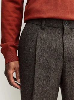 Brown Regular Tapered Fit Smart Textured Trousers With Wool