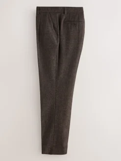 Brown Regular Tapered Fit Smart Textured Trousers With Wool
