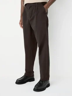 Brown Relaxed Tapered Fit Twin Pleated Stretch Chinos Trousers