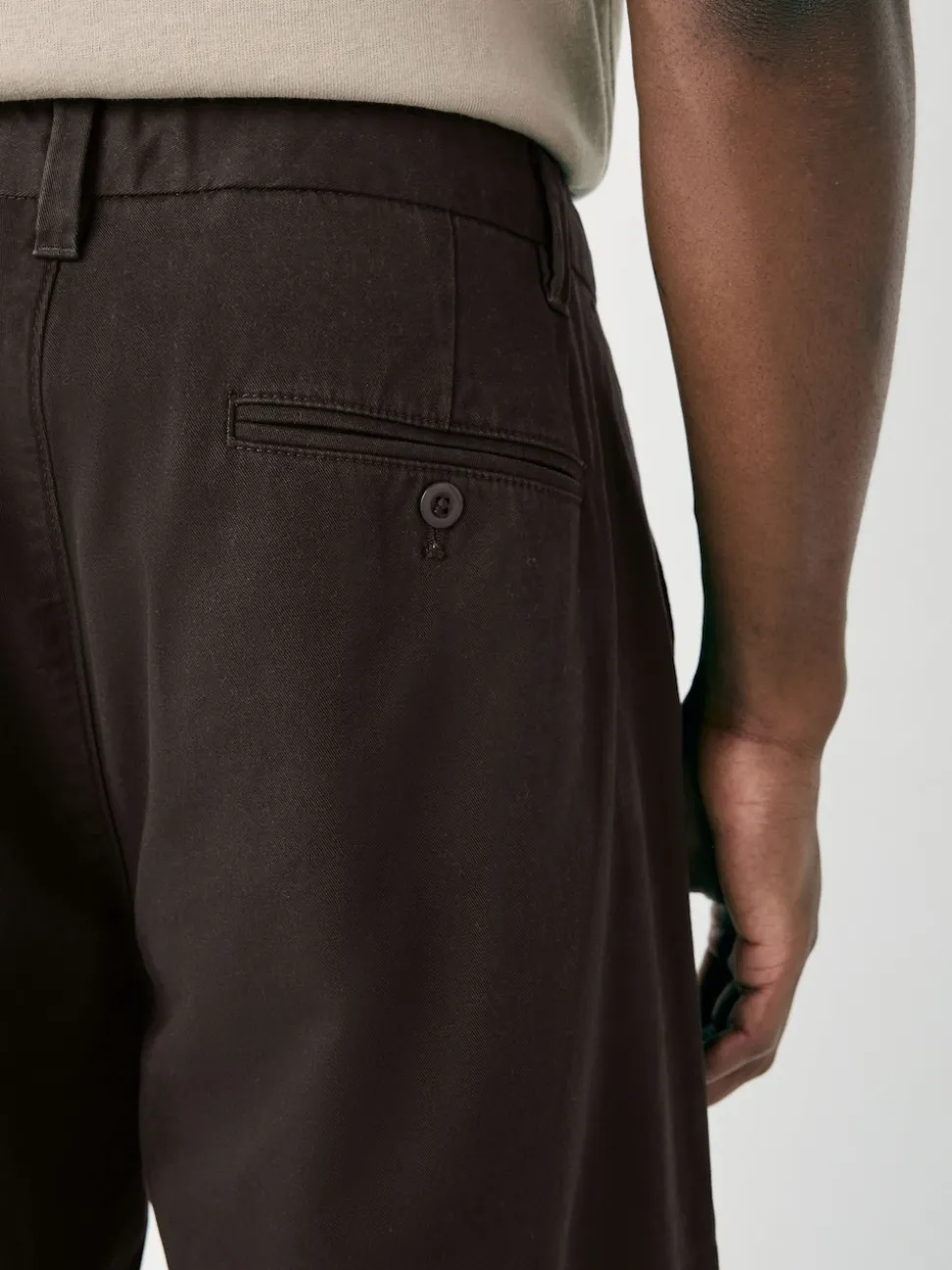 Brown Relaxed Tapered Fit Twin Pleated Stretch Chinos Trousers