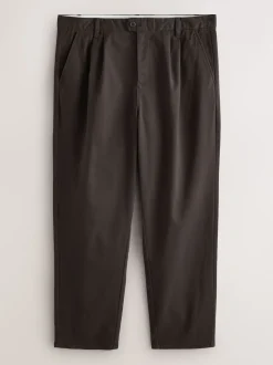 Brown Relaxed Tapered Fit Twin Pleated Stretch Chinos Trousers