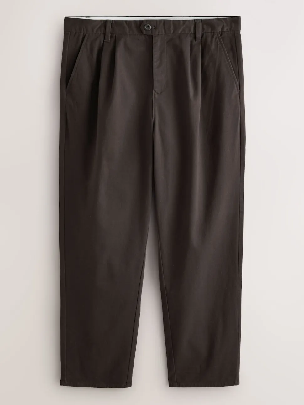 Brown Relaxed Tapered Fit Twin Pleated Stretch Chinos Trousers
