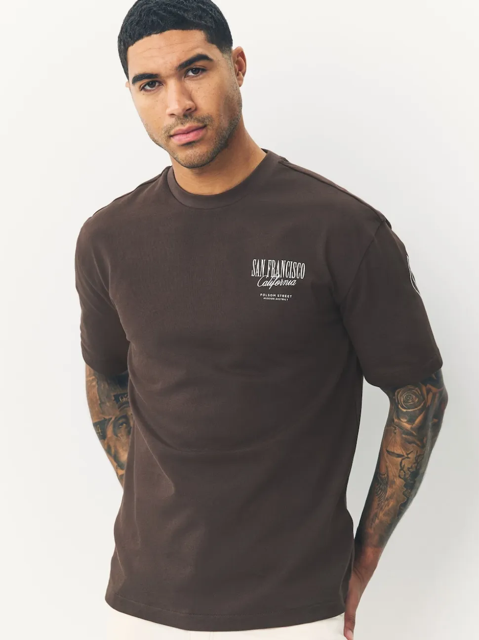 Brown San Francisco Relaxed Fit Graphic Print Heavy Weight T-Shirt