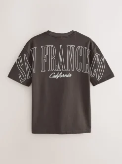 Brown San Francisco Relaxed Fit Graphic Print Heavy Weight T-Shirt