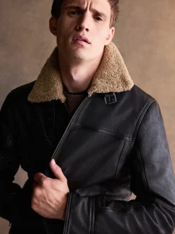 Brown Shearling Collar Leather Jacket