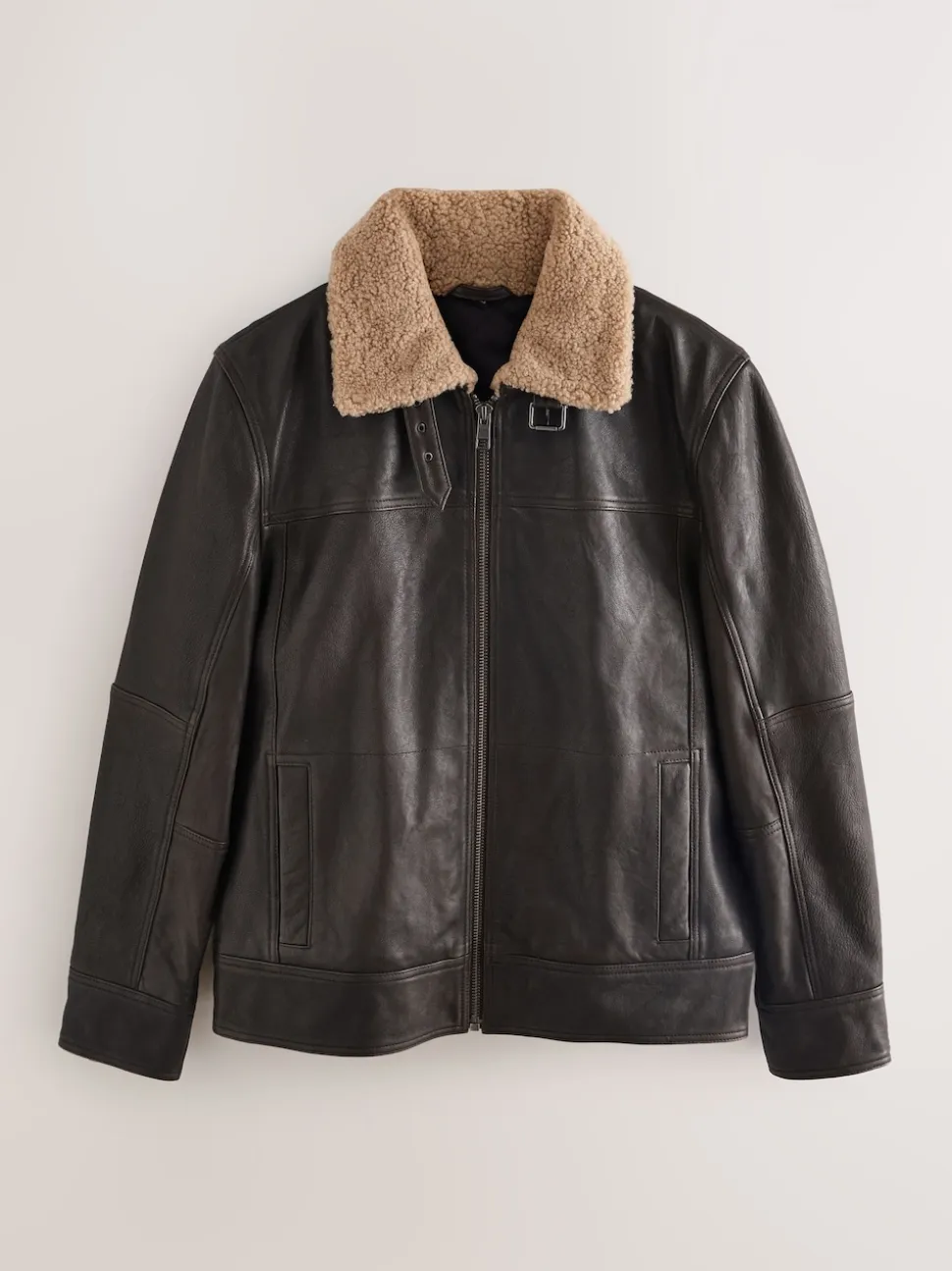 Brown Shearling Collar Leather Jacket