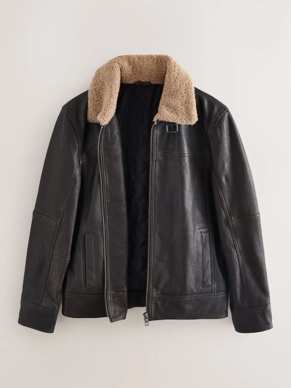 Brown Shearling Collar Leather Jacket