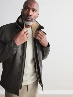 Brown Signature Four Pocket Borg Lined Leather Jacket