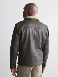 Brown Signature Four Pocket Borg Lined Leather Jacket