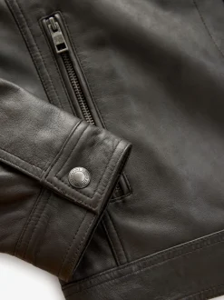 Brown Signature Four Pocket Borg Lined Leather Jacket