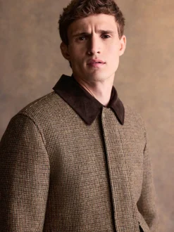 Brown Signature Harris Tweed Puppytooth Corduroy Collar Jacket