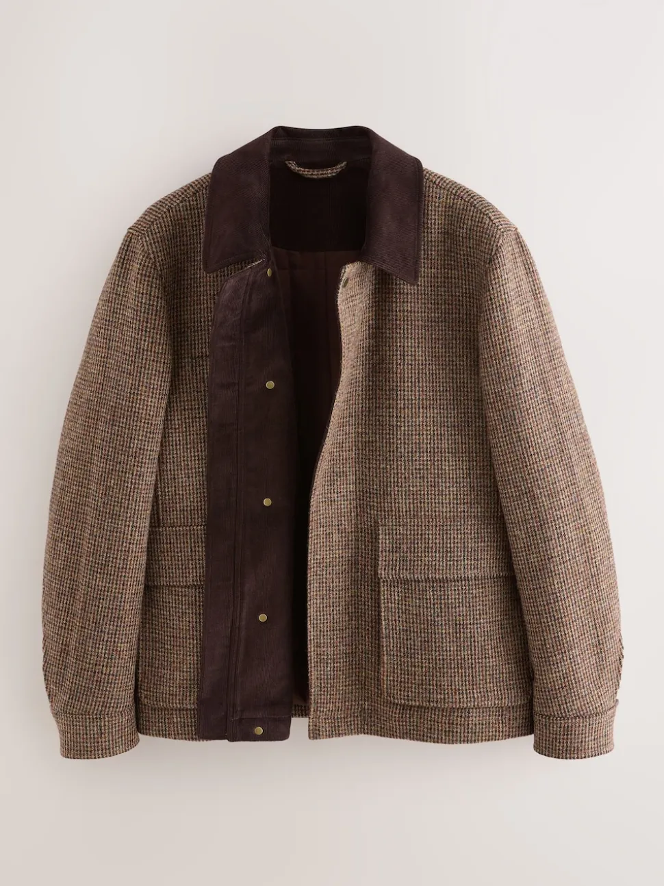 Brown Signature Harris Tweed Puppytooth Corduroy Collar Jacket