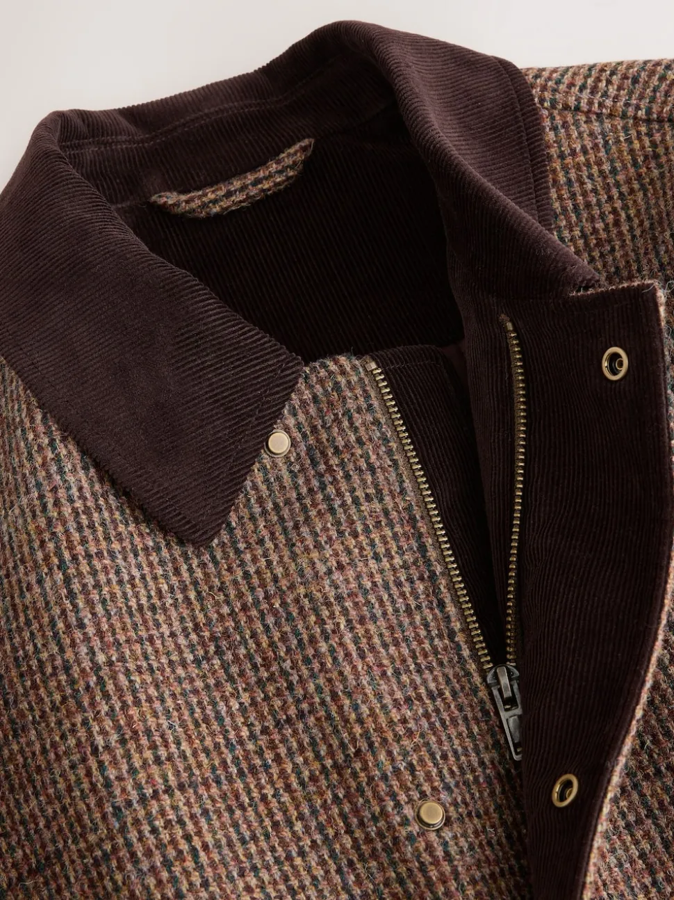 Brown Signature Harris Tweed Puppytooth Corduroy Collar Jacket