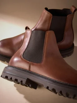 Brown Signature Leather Chelsea Boots